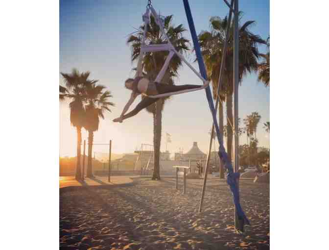 Aerial silks at the Beach by the Santa Monica Pier with Coach Sharyn