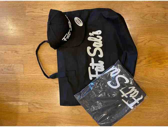 Fat Sal's $100 Gift Card, tote bag, t shirt, and baseball cap