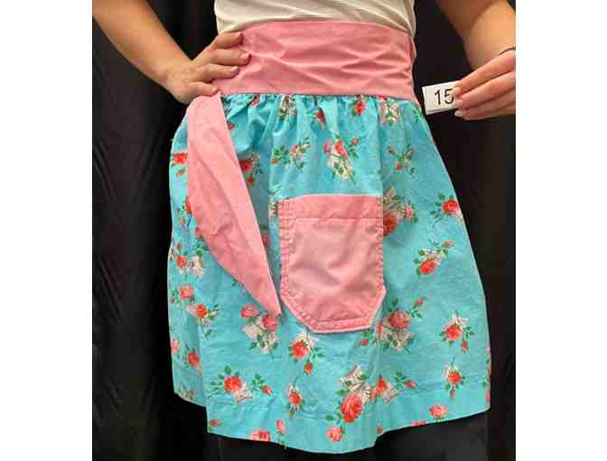 LT Student Textile Project- Apron #15, Pink and Pink Roses on Turquoise