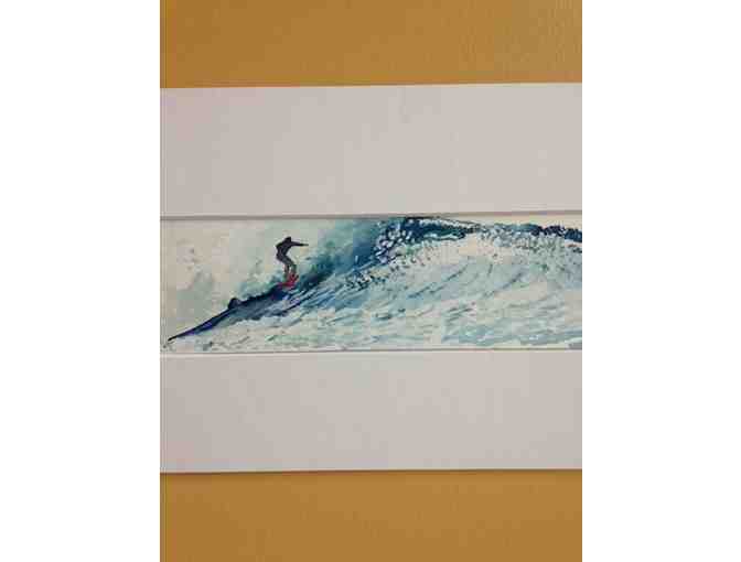 Tony Matthews: 'Surfer with Red Detail' Original Watercolor