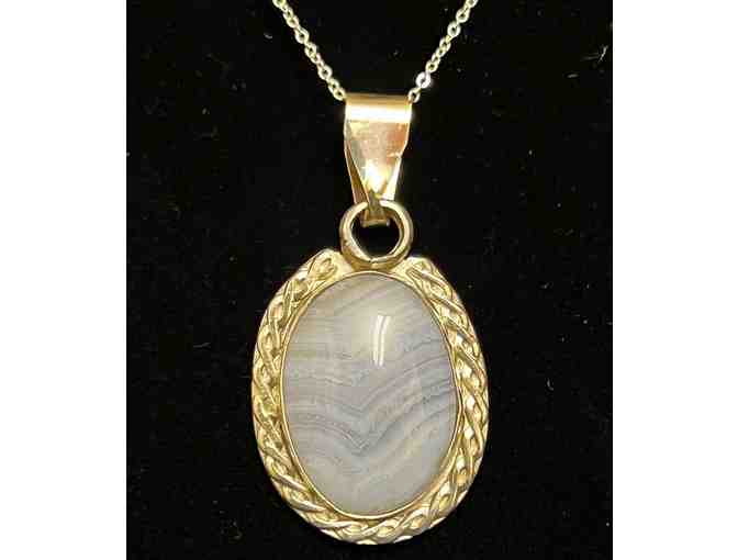 Blue Lace Agate Pendant Set in Sterling Silver