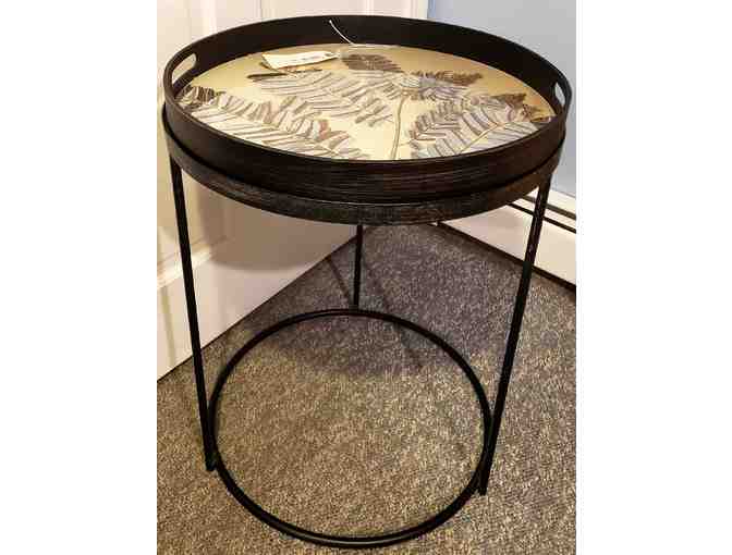 TWO PIECE TRAY TABLE WITH DETACHABLE TRAY-MIRRORED GLASS FERN DESIGN