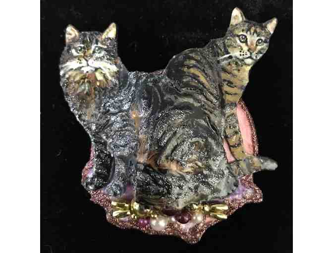 Handcrafted Blingy Brooches - Cats & Baubles, set of two