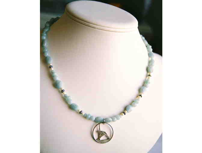 Necklace - Yoga-Themed Pendant, Amazonite, Freshwater Pearls and Silver Accents