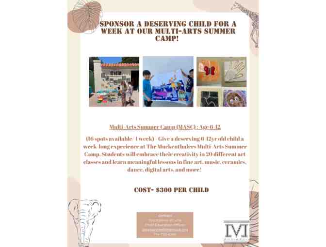 Sponsor a deserving child for a week at our 2024 Multi-Arts Summer Camp!