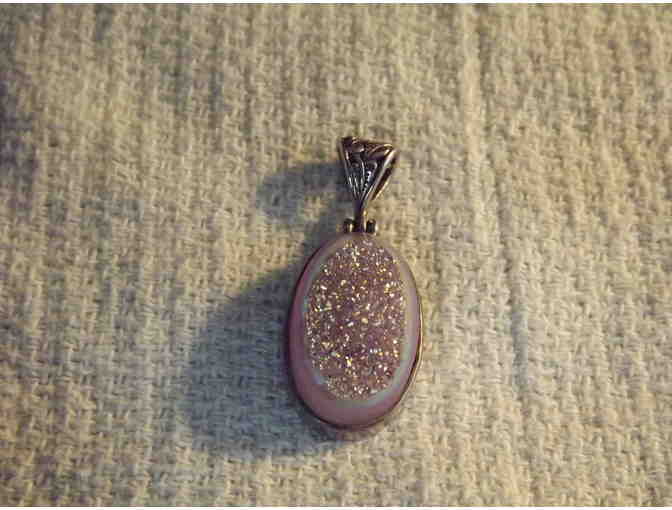 Sterling silver and rosepink drusey quartz pendant