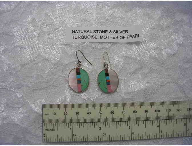 Sterling Silver and Natural Stones Inlaid Earrings