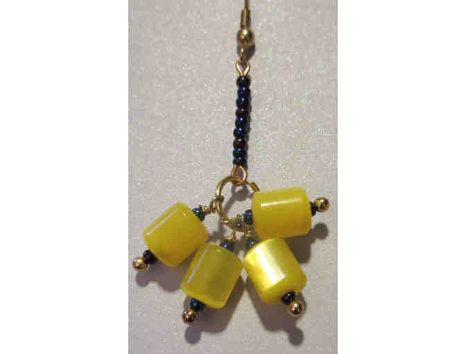 Handmade One-of-a-Kind Yellow & Blue Bead Dangling Earrings by Davala Designs of Boston