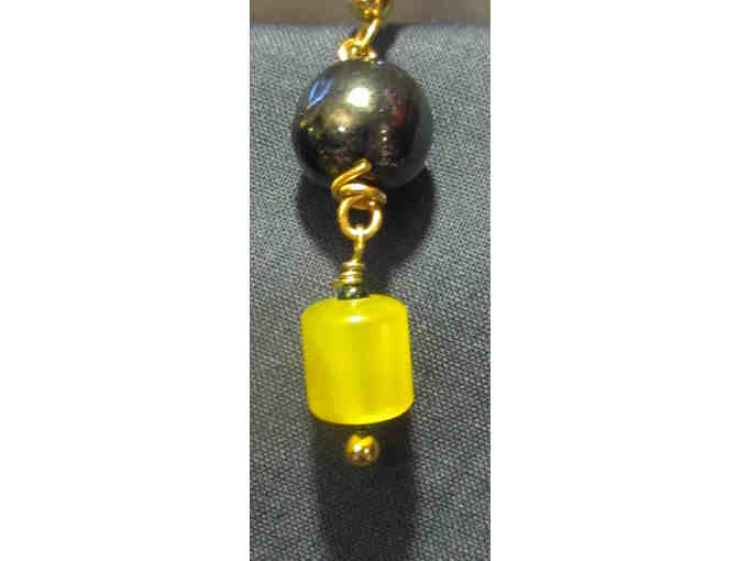 Handmade One-of-a-Kind Yellow/Large Black Pearl Bead Earrings by Davala Designs of Boston