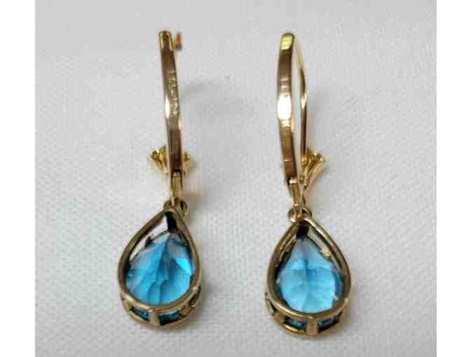 10K Gold Earrings with Blue Crystal or Gem