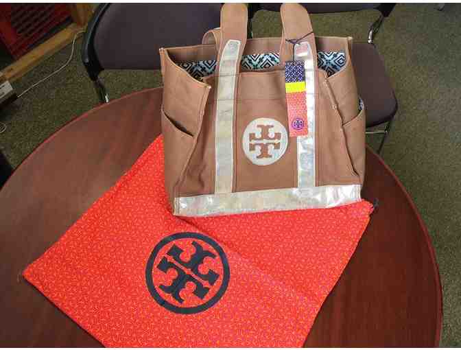 Tori Burch Canvas and Leather Tote Bag