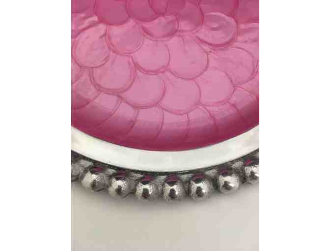 Beautiful Beaded Pink Serving Plate from Judaica Corner