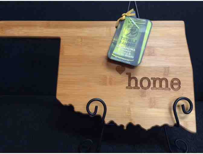 State of Okla 'Home-a'  Bamboo Cutting Board & Stand