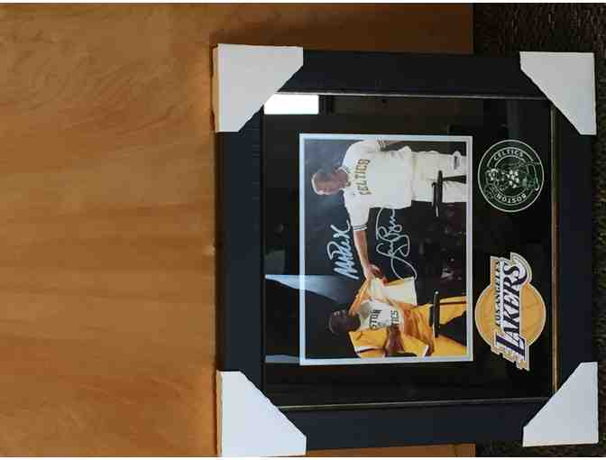 Magic Johnson & Larry Bird Signed Framed Photo with Logos