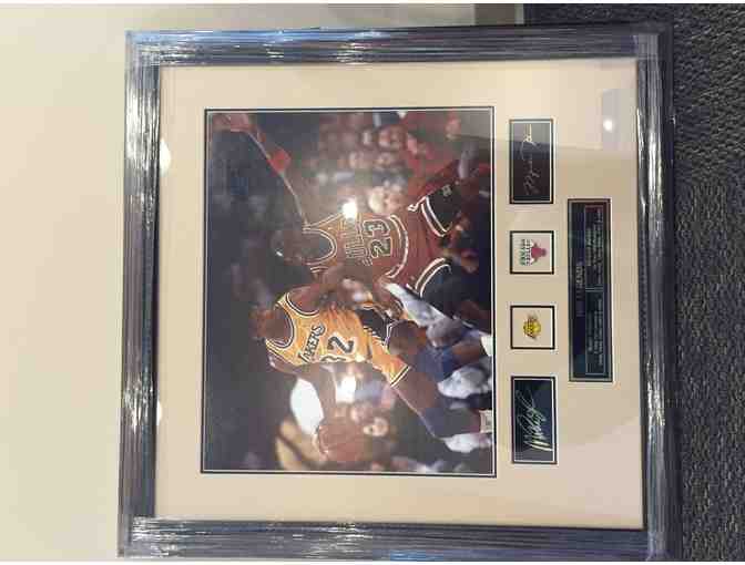 Michael Jordan & Magic Johnson Signed Framed Photo with Logos