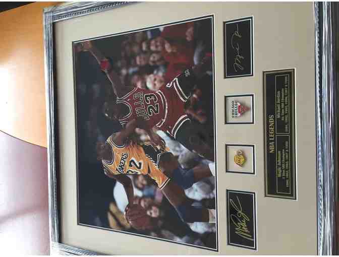 Michael Jordan & Magic Johnson Signed Framed Photo with Logos