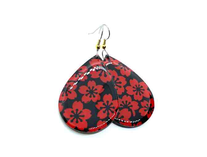 Red and Black Sakura Earrings by PrettyKiku