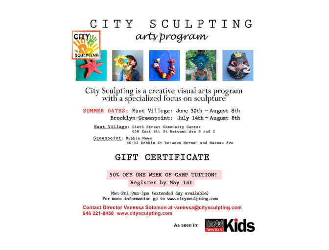 City Sculpting 50% off 1 week Summer Camp