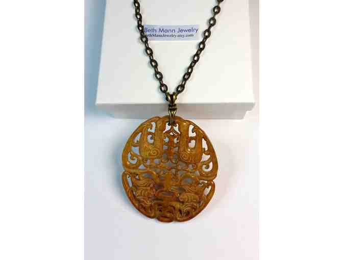 Carved Serpentine Pendant Necklace by Beth Mann