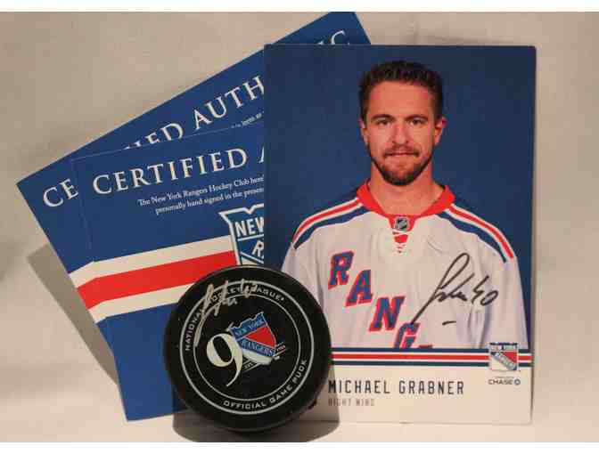 Michael Grabner Autographed 90th Anniversary Official Game Puck and Photo Card