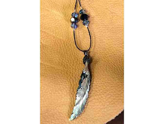 Abalone Carved Feather Necklace and Earrings