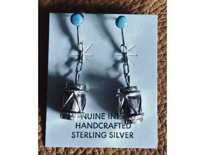 Turquoise and Sterling Silver Corn and Drum Earrings, Heishe & Turquoise Glasses holder