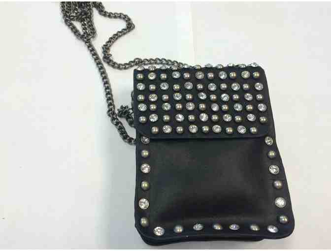 I Love Accessories a?? Black Rhinestone Stud Leather Crossbody Bag