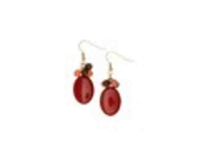 Coral & Brown Stone Cluster Drop Earrings