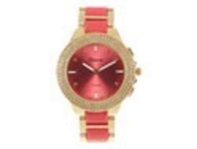 Geneva Platinum a?? Coral & Goldtone Pav??-Bezel Bracelet Watch