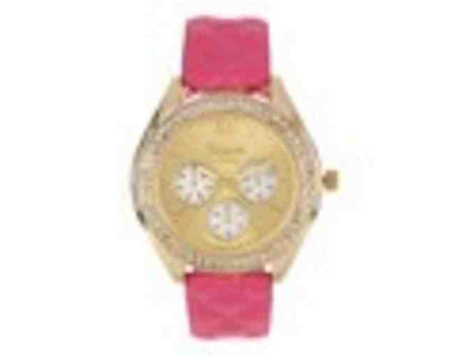 Geneva Platinum a?? Hot Pink & Goldtone Quilted-Strap Watch