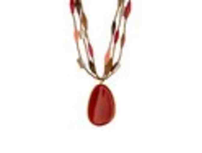 Coral & Brown Stone Beaded Pendant Necklace