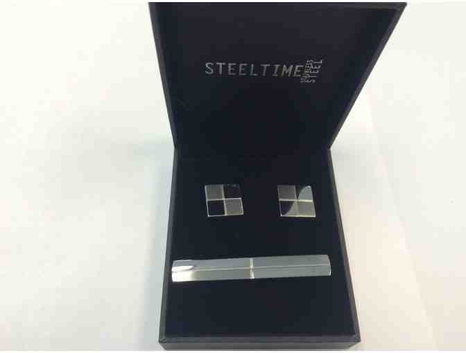 HMY Jewelry a?? Stainless Steel Square Cuff Links & Tie Bar