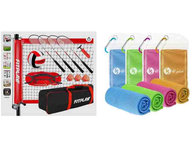 Family Fitness & Fun - Volleyball and Badminton Set and 4-pack of Cooling Towels - Photo 1