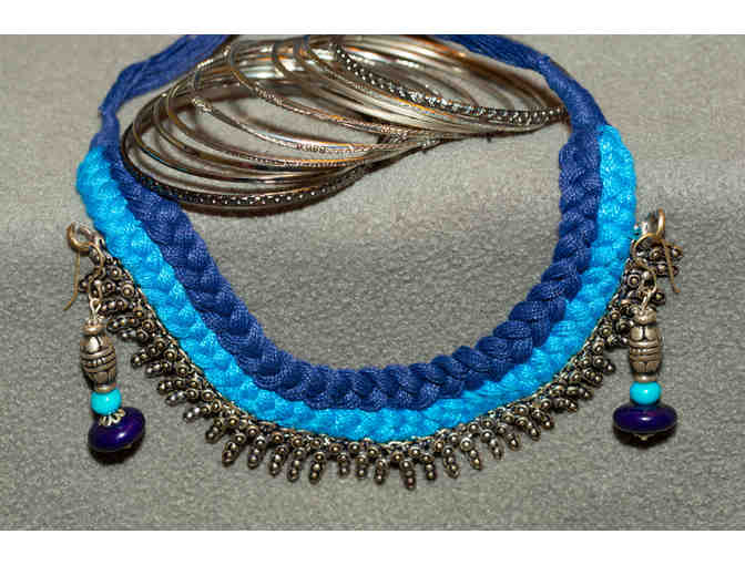 Oxidized silver in blue thread