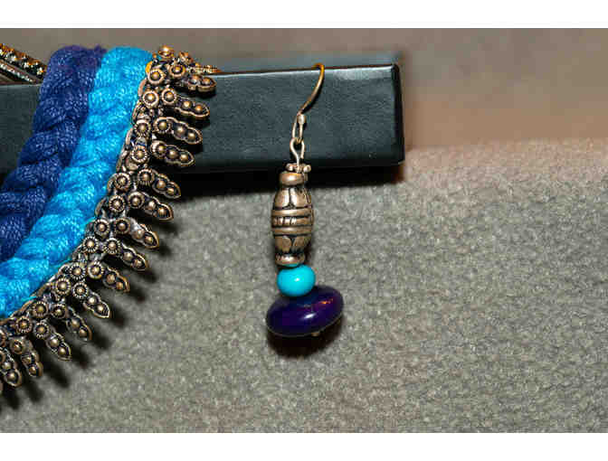 Oxidized silver in blue thread