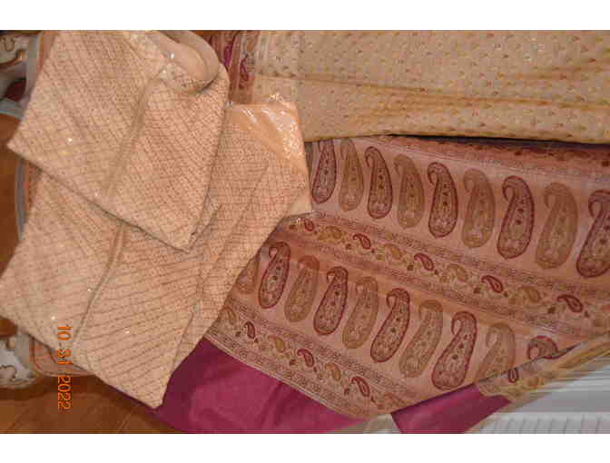 Beige Saree and Kurta Set - His and Hers