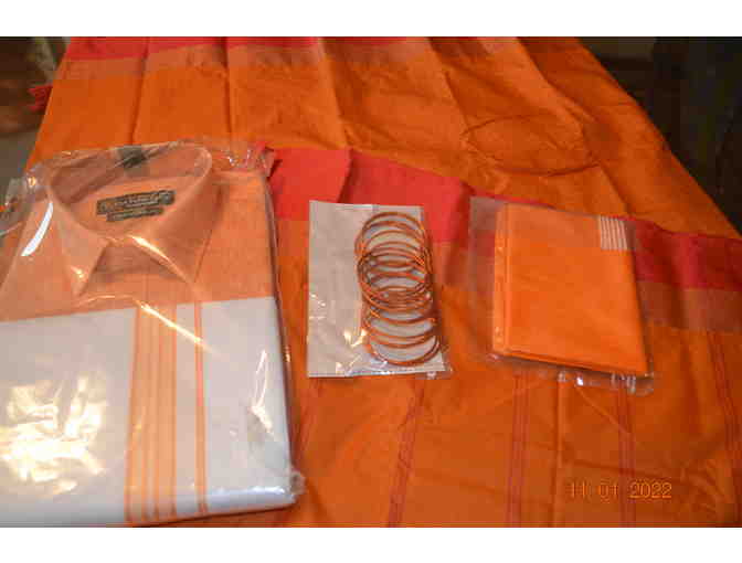 Orange Saree and Men's Shirt/Dhoti Set - His and Hers