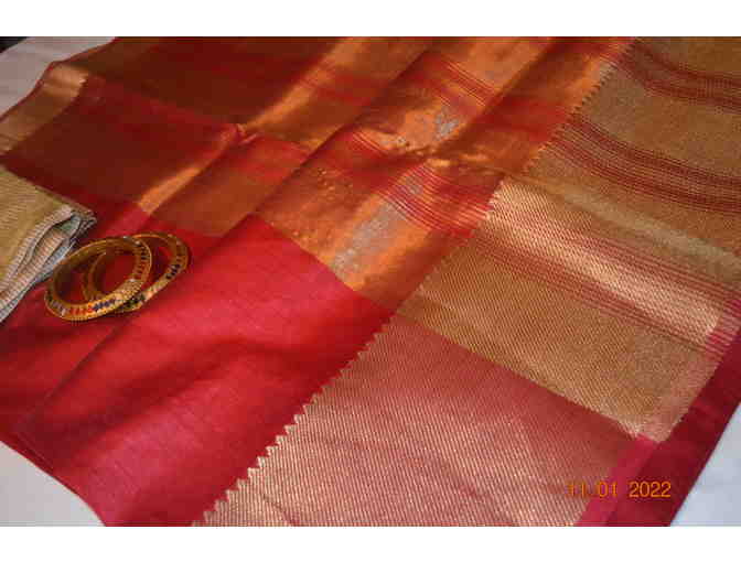 Red Silk Cotton Saree with Designer Blouse