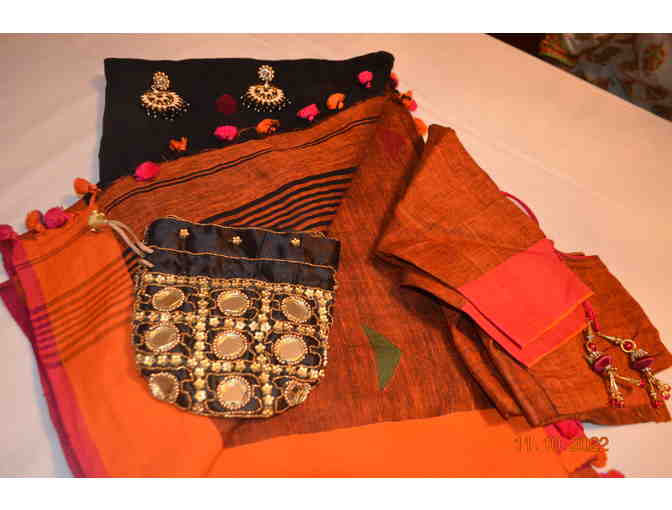 Black Linen saree with contrast border