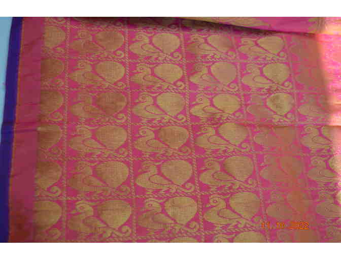 Silk sari in Pink with gold zari motifs