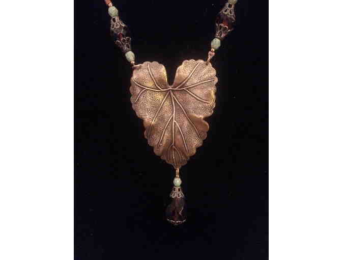 Czech Glass Beads Necklace with Brass Leaf