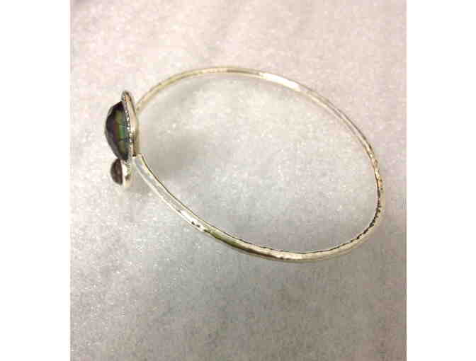 Silver Bangle Bracelet with Dark Stone