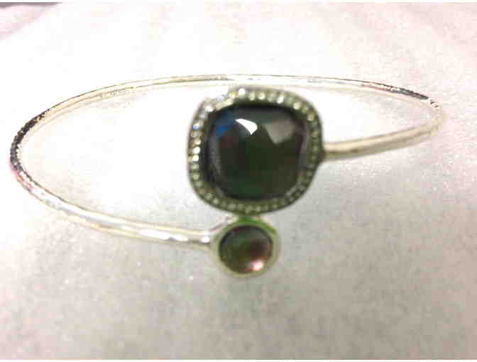 Silver Bangle Bracelet with Dark Stone