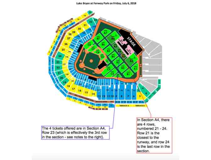 Four (4)on-field tickets to Luke Bryan @ Fenway On Friday, July 6, 2018