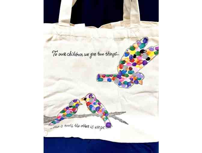Tote Bag with Thumb Print Bird Made by Mrs. Culpovich's Kindergarten Students