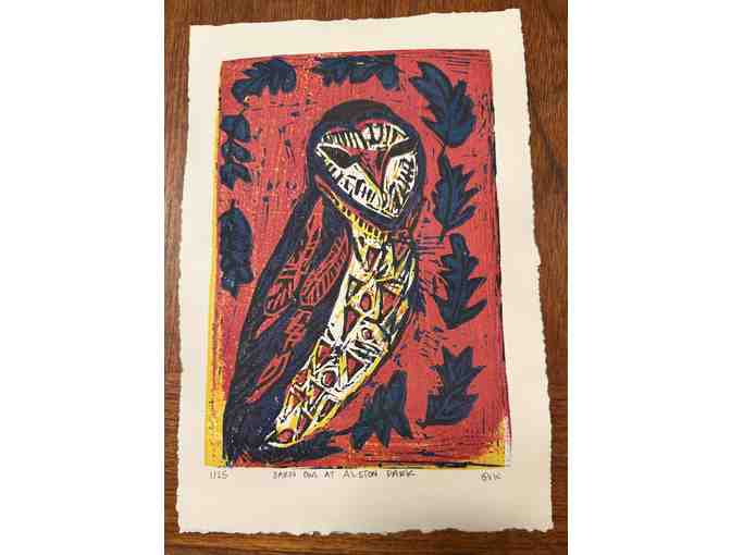 Barn Owl at Alston Park, Japanese Woodblock Print, by SBS Parent