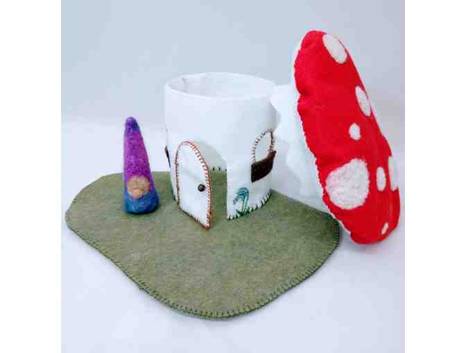 Handmade Felt Mushroom House with Gnome Playset