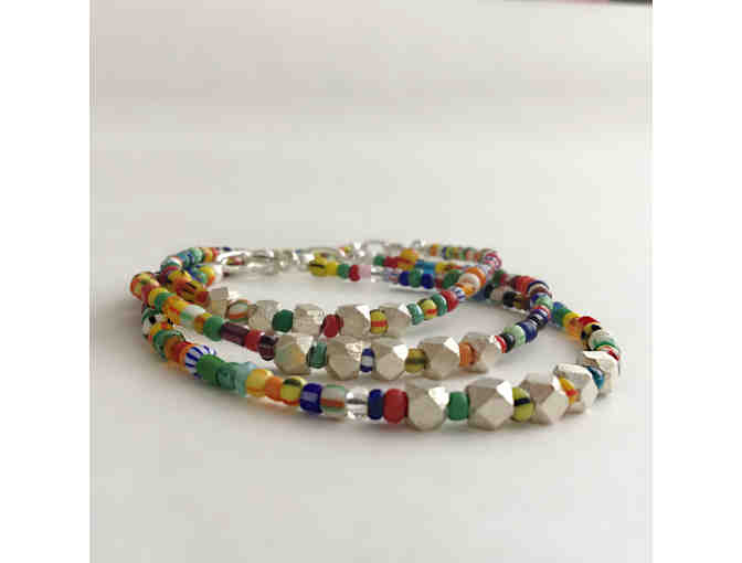 MOMandPOM Stacking Bracelet with African Trade Beads & Hill Tribe Silver Beads