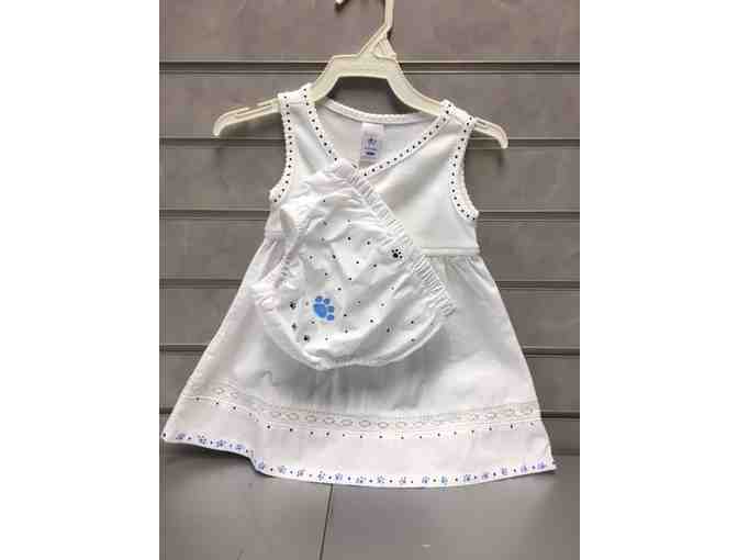 Bulldog Paw Print Sundress, Bloomers and Raincoat