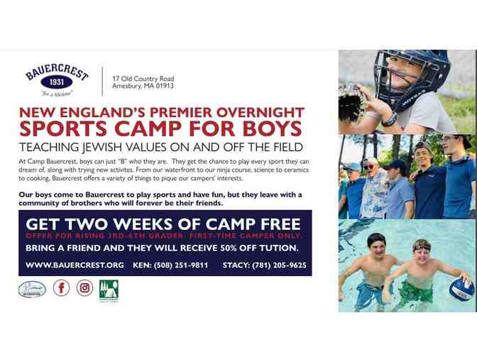 2 weeks of camp free at premier Camp Bauercrest